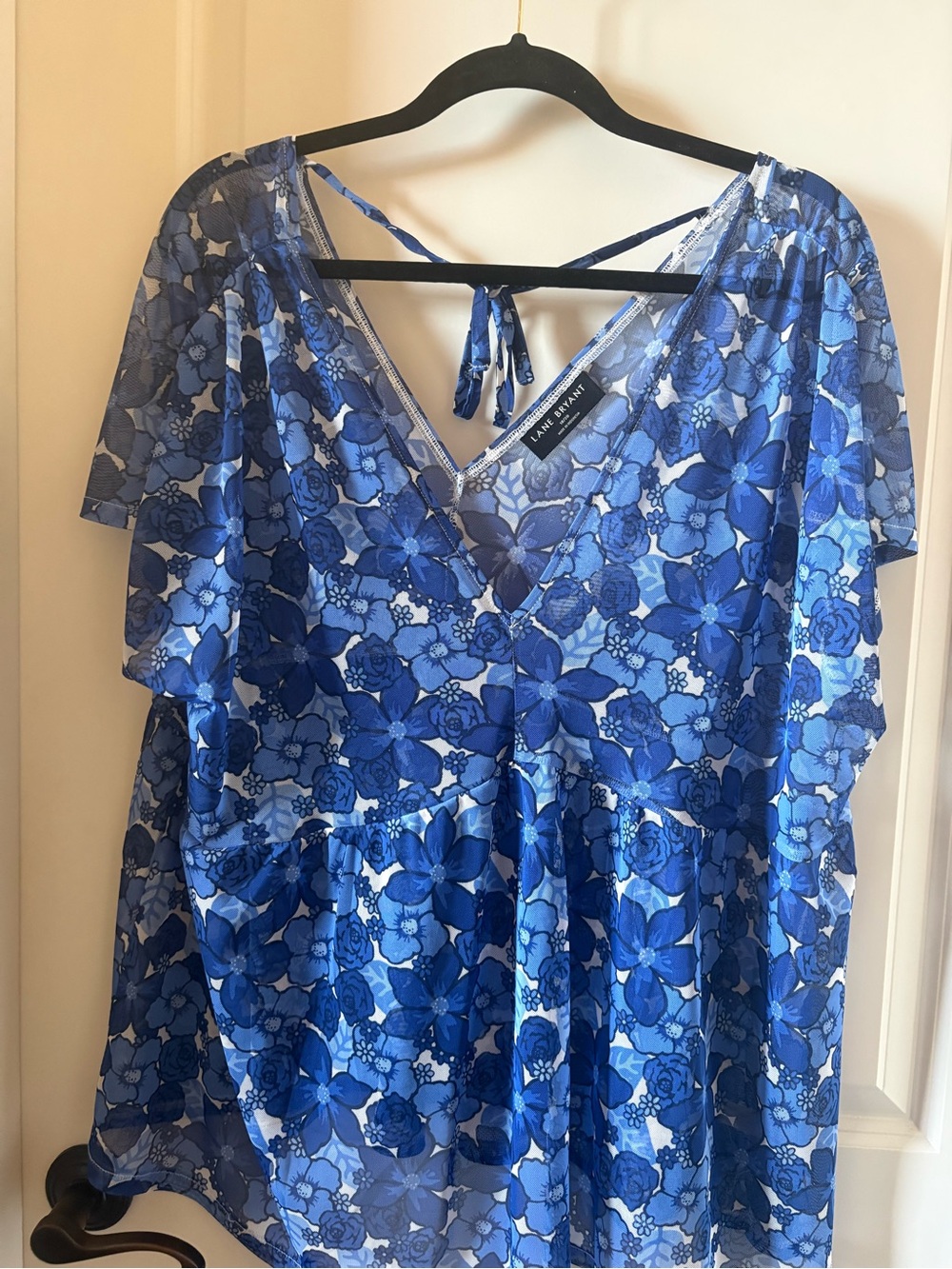 Lane Bryant Blue Floral Tie-Back Peplum Tunic Top